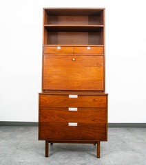 Mid Century Modern China Cabinet Hutch Bassett Walnut Drop Desk Vintage Drawers