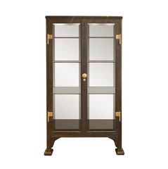 Antique 1920s Beveled Glass Double Door Iron Medical Cabinet