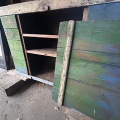 Primitive 2pc Step Back Wall Cupboard Blue & Green Patina Pickup 61103