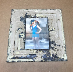 VTG 11″ Sq. Photo 5×7 Tin Ceiling Metal Shabby Mocha Picture Frame Old 917-26B