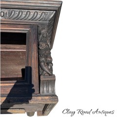 antique figural carved Oak hanging cabinet victorian Black Forest repurpose part