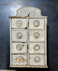 Antique 8 Drawer Spice Cabinet Wall Mount Primitive Vtg Old Paint Farm House
