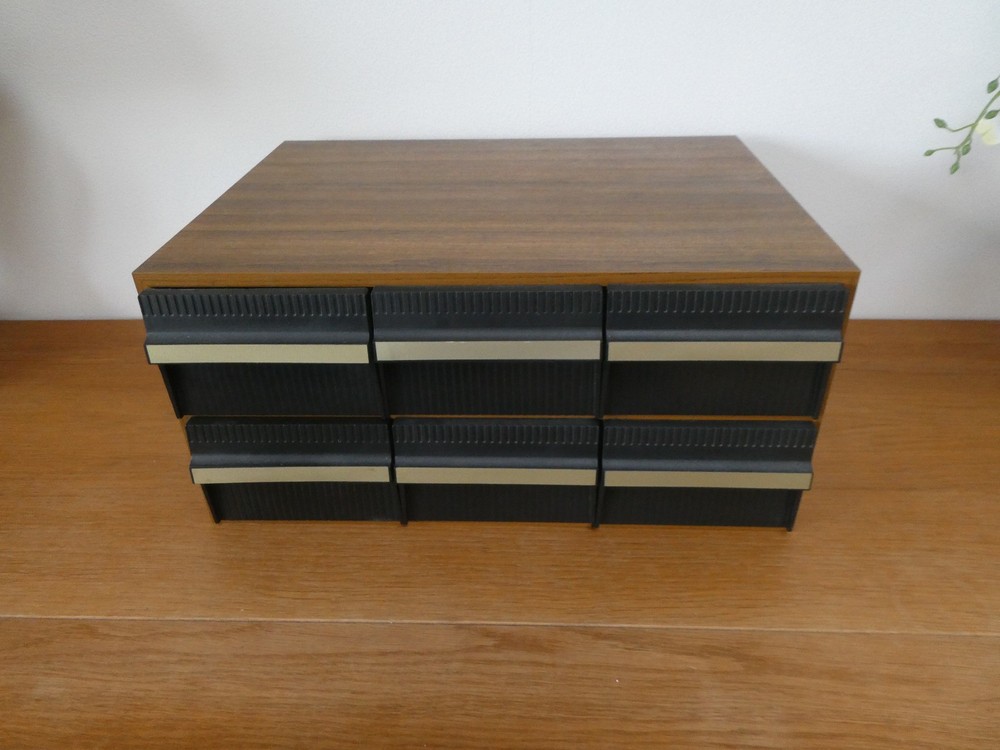 1970’S RETRO 6 DRAW AUDIO CASSETTS MEDIUM CABINET 39 X 30 X 19 cm #C1693