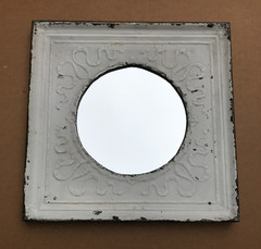 VTG Decorative Salvaged Tin Ceiling 23″ SQ. 12″ Round Mirror Metal Old 1722-25B