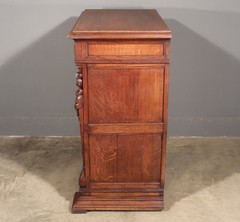 French Antique Renaissance Revival Solid Oak Wood Bar Cabinet with Carvings