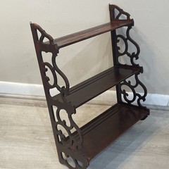 Antique Edwardian Mahogany Carved Fretwork Wall Plate Shelf Rack Display Grooves