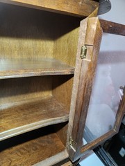 vtg Original curio Wood Walnut Color cabinet Door Inside Collectible Covered