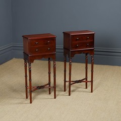 Antique English Victorian Small Pair Mahogany Bedsides Locker Tables Nightstands