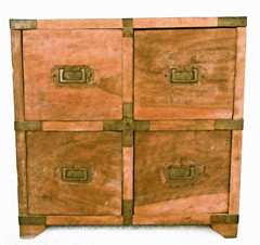 Antique Japanese Four Drawer Heavy Wooden Cabinet with Metal Detail
