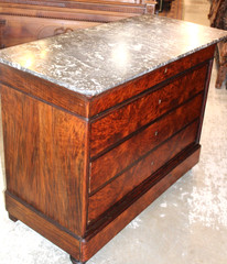 French Antique Tiger Mahogany Louis Philippe Marble Top Chest / Sideboard