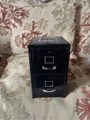 Miniature Roneo Two Drawer Metal Money Box Filing Cabinet Draws Vintage 90s