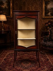 Antique Edwardian Display Cabinet Glass Curio Inlaid Mahogany Original Key