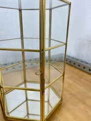 MCM Miniature Brass & Glass Tabletop 3-Shelf Double Door Curio Display Cabinet