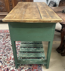 Antique British Rustic Green Painted Kitchen Island Butcher Block Table 53 x 26
