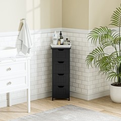 Bathroom Floor Cabinet Storage Organizer Shelf Floor Standing Cupboard Black