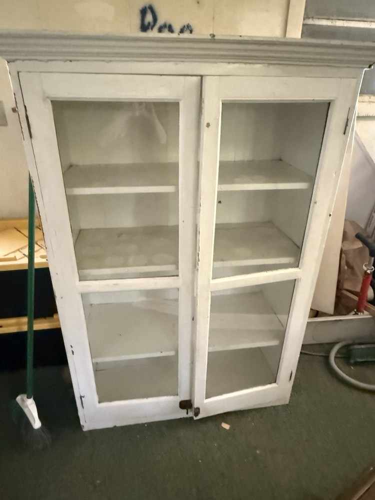 Antique Glass Front Pine Cupboard Or Cabinet