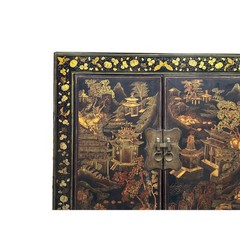 Vintage Chinese Black Golden Scenery Storage Armoire Wardrobe Cabinet ws4807