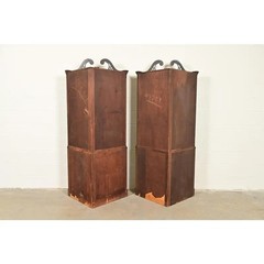 Baker Furniture Style Georgian Flame Mahogany Corner Cabinets, Pair