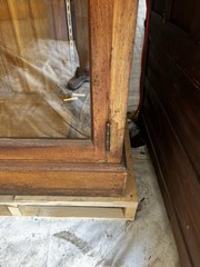 c1890 oak upright 2 door display cabinet 6’w x 85”h x 20”d – Four glass shelves