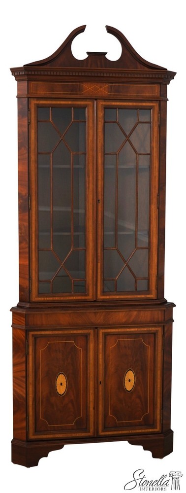 L73677: English Made Mahogany Inlaid Corner Cabinet 1 Of 2