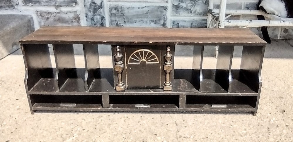 Antique 10 Compartment Office Desk Organizer Cabinet, Black/Gold Carved Wood