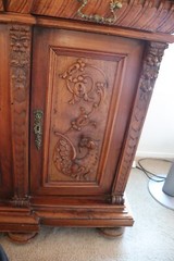Antique Gothic Renaissance Revival Craved Dragon Buffet Cabinet Cupboard Hutch