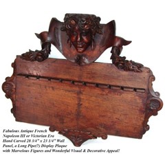 Antique Victorian 30″ Carved Wall Panel, Long Stem Pipe Display Rack, Figural