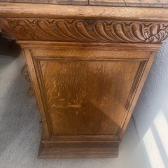 Antique French Oak Floor Cabinet with Drawer. Carved Lions Heads and Fruit