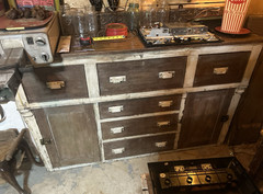 1850’s Antique Wood apothecary store countertop. 6 drawer 2 door