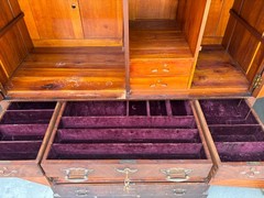 ANTIQUE Burl Walnut DENTIST CABINET/Armoire-Multi-DRAWER-Mirrored DOORS-19th C