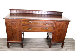 English Antique Mahogany Chippendale Sideboard Buffet Bar Cabinet w/ Key Ornate