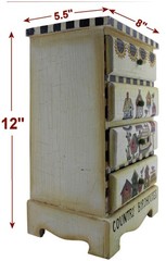 VTG Folk Art Mini 4 Drawer Wood Chest •Handmade & Painted •Birdhouses Sunflowers
