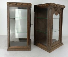 Pair Exquisite Antique Cabinets Beveled Glass hand carved Wood gorgeous Display