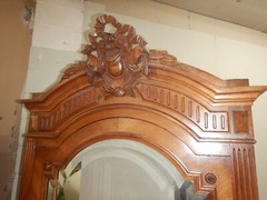 Antique French Renaissance Carved Walnut Wardrobe large Beveled Mirror
