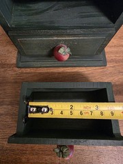Vtg Small Rustic Green Wood 3 Drawer Trinket Spice Cabinet Apple Knobs Country