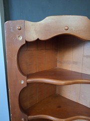 Vtg. corner cupboard with distinctive scalloped cutouts – 3 Tier – Oak In Color