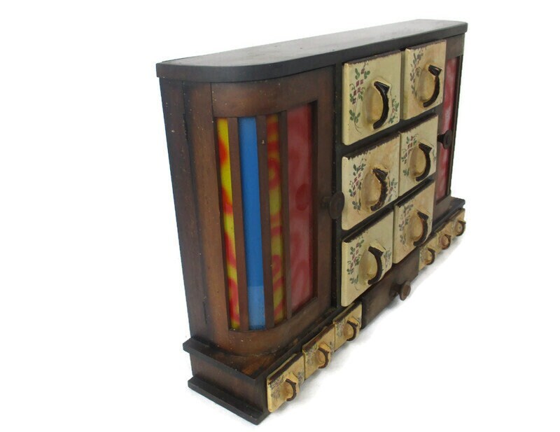 Art Deco Nouveau Kitchen Spice Rack Cabinet pop art Herbs Spices Jars Colored