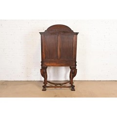 Berkey & Gay Style Antique Jacobean Hand Painted Bar Cabinet, Circa 1920s