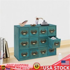 12 Drawers Vintage Tabletop Apothecary Storage Box Library Card Catalog Cabinet