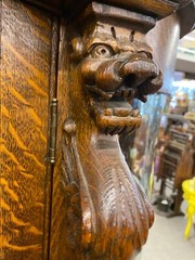 Stunning Antique Oak China Cabinet W/Griffins, Beautiful Wood Grain, Light Added