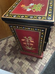 Foreside Hand Painted Wood Bedside Cabinet Floral Red Raised Panel Door