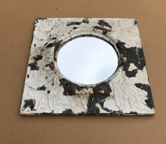 VTG Salvaged 23″ Sq. Shabby White Tin Ceiling Wrapped Wreath 12″ Mirror 1894-23B