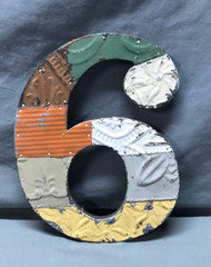 Decorative Salvage Tin Ceiling 12″ Patchwork Metal VTG Number 6 Old 296-25B