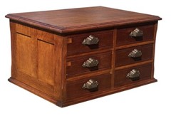 19TH C ANTIQUE VICTORIAN TIGER OAK 6 DRAWER DESKTOP FILE CABINET / SPOOL CABINET