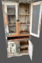 Original Antique Painted American Farm House Cabinet Stepback Cupboard