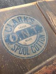 Vintage Clark’s Wood O.N.T. Spool Cabinet Back Piece Part With Insignia