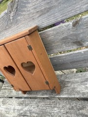 Vintage Wood Wall Mount Cabinet with Heart Cut Outs On Doors Country Farm 🔥