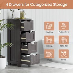 Narrow Floor Bathroom Storage Cabinet w/ Slide Out Drawers for Small Space Brown