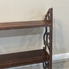 Antique Edwardian Mahogany Carved Fretwork Wall Plate Shelf Rack Display Grooves