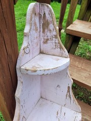 Vintage Antique Chippy Paint 3 Tier Carved Corner Shelf Cabinet